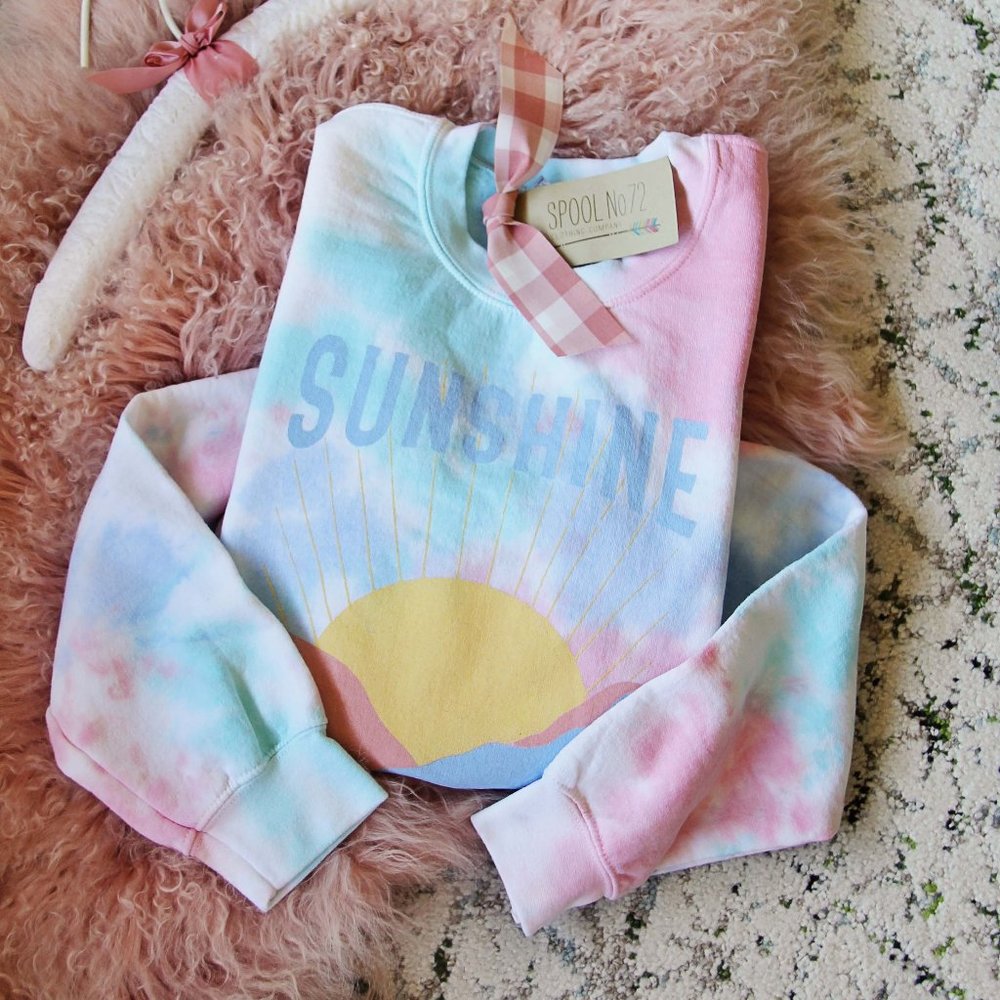 New Sunshine Graphic Tie Dye Cozy Sweatshirt Top